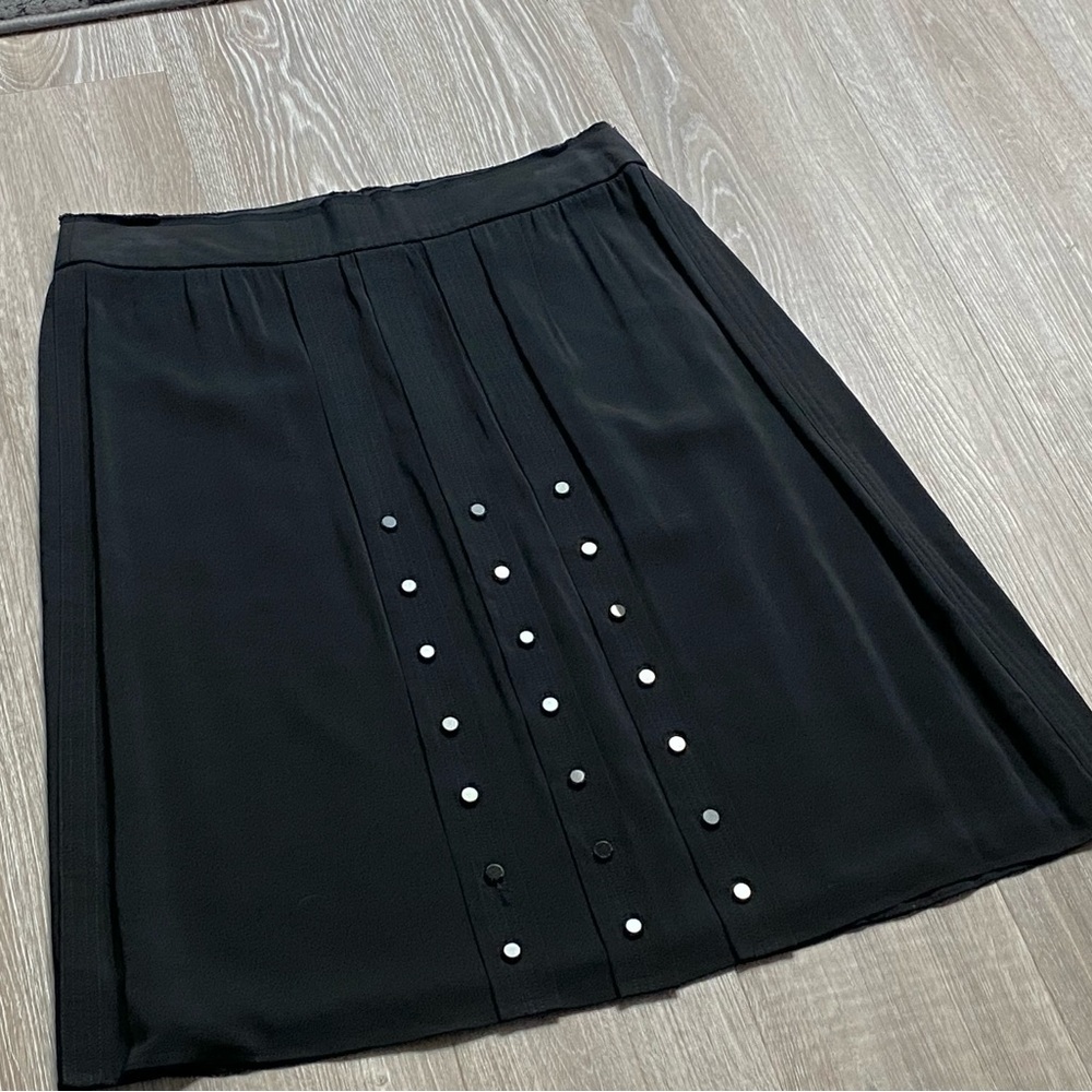 Theory Frugal Chic Button Accent Basic Silk? Office Minimalist Midi Skirt 8/10